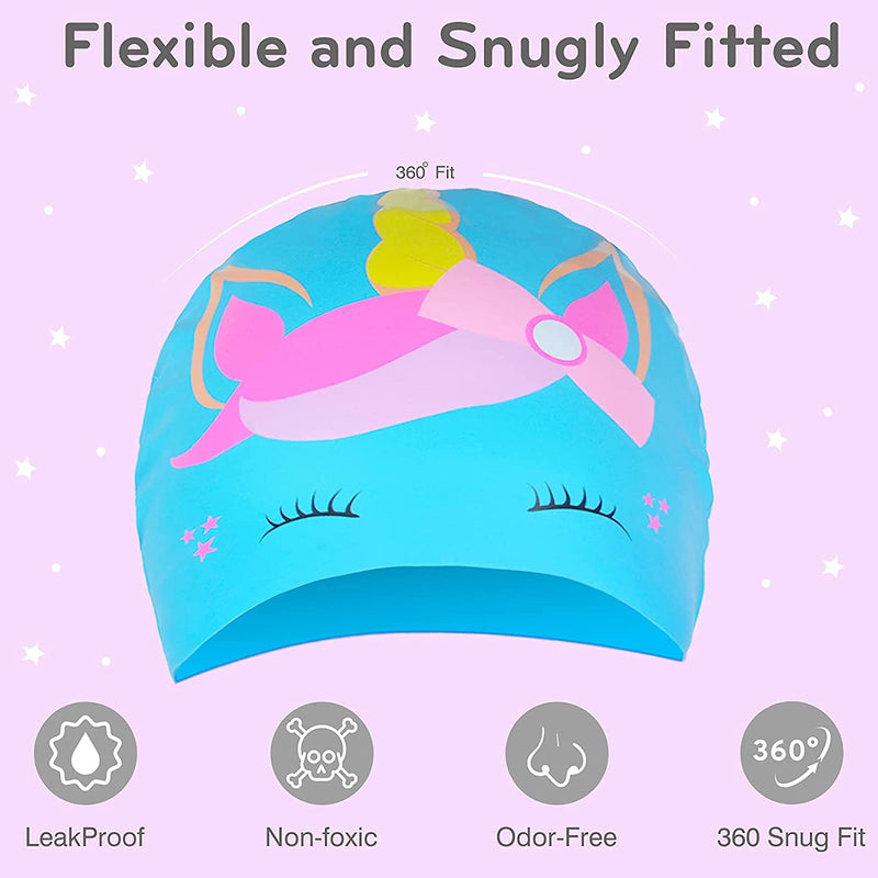 Sylfairy 2 Pcs Kids Swim Cap Silicone Swimming Cap for Boys Girls (Age 2-6) Cover Ears Waterproof Bathing Cap Keep Hair Dry Swimming Hat for Hair Sporting Goods > Outdoor Recreation > Boating & Water Sports > Swimming > Swim Caps Sylfairy   