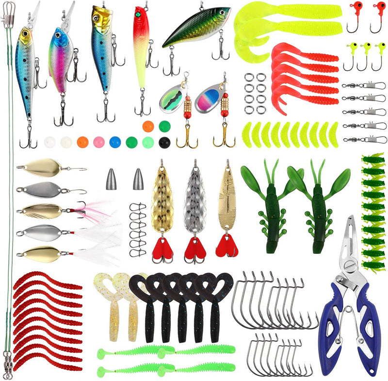 Magreel Fishing Lures Bait Kit with Tackle Box, Soft Plastic Lure, Spinner Bait, Top Water Lures and Swivels Fishing Offset Hooks for Bass Trout Salmon Included