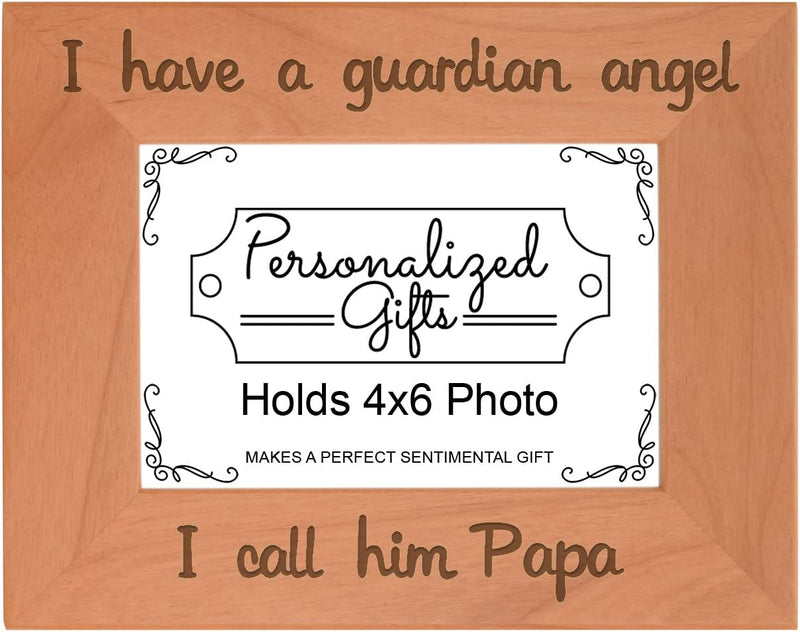 Thiswear Bereavement Gifts Grandpa Papa I Have a Guardian Angel Funeral Gifts Natural Wood Engraved 4X6 Landscape Picture Frame Wood