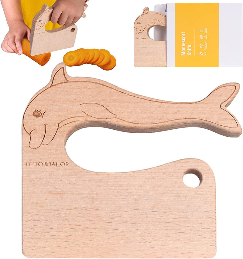 LETTO & TAILOR Wooden Kids Knife for Cooking, Children'S Safe Knives, Montessori Kitchen Tools for Toddlers, Chopper, Cutting Fruit and Vegetable (For 2-10 Years Old) Home & Garden > Kitchen & Dining > Kitchen Tools & Utensils > Kitchen Knives LETTO & TAILOR dolphin  