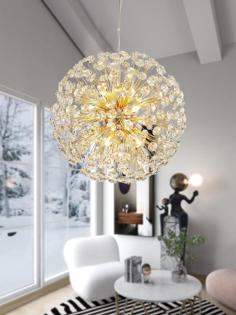 OYLYW Modern Crystal Sputnik Chandeliers for Dining Room Foyer Living Room Bedrooms Entryway round Gold Chandelier Lighting Fixtures G9 9 Light 13 Inches Pendant Light Hanging Light