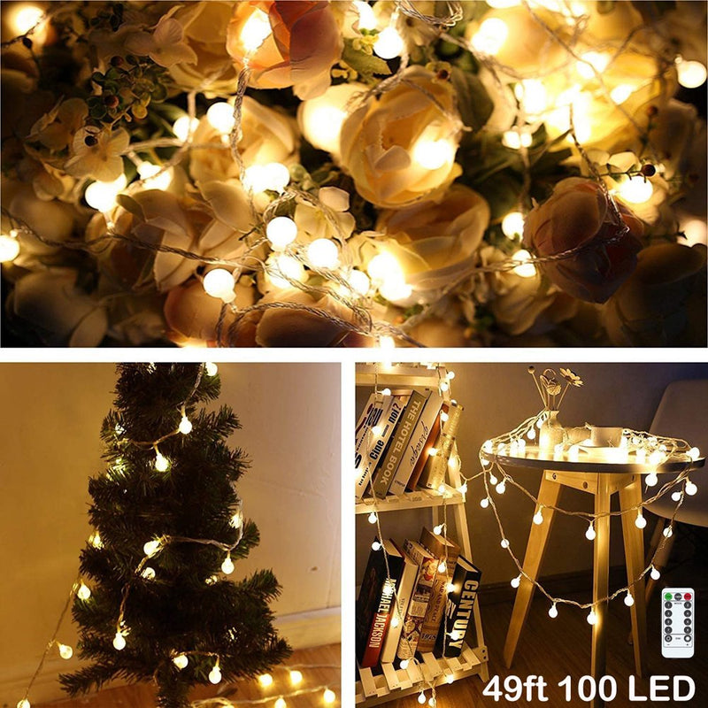 LED String Lights, 19.68FT 40LED Ball String Lights Indoor/Outdoor Decorative Light, Battery Powered Globe Christmas Starry Fairy Lights for Bedroom, Kids Room, Dorm, Camping, Garden, Party, I0966 Home & Garden > Decor > Seasonal & Holiday Decorations SEGMART Battery Powered with Remote Control 49FT 100LED 