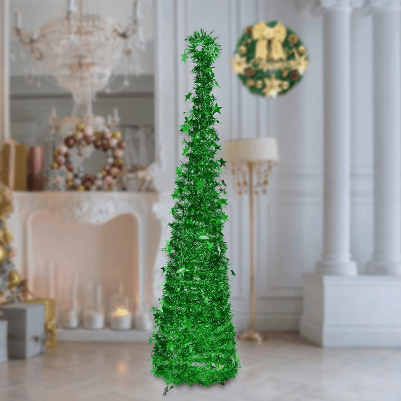 6ft Christmas Tinsel Tree, Christmas Decorations Indoor, Pop up Christmas Tree with Stand Easy-Assembly, Big Xmas Decor for Bedrooms Office (Green) Home & Garden > Decor > Seasonal & Holiday Decorations > Christmas Tree Stands BBrand Green  