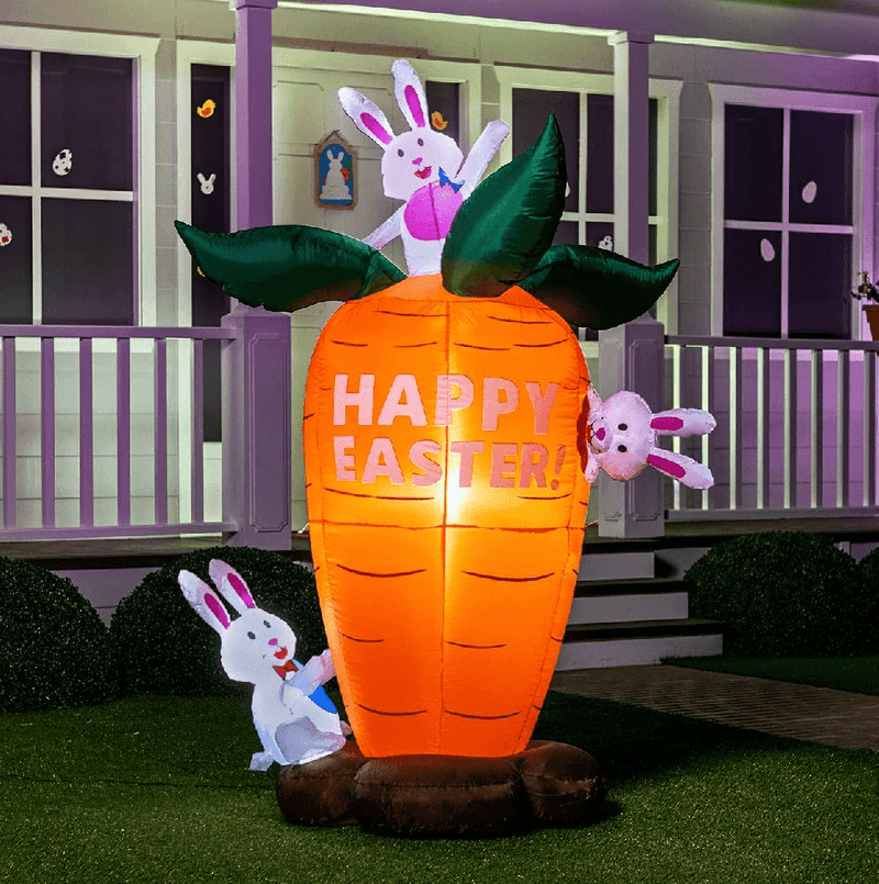 6Ft Easter Inflatable Decoration Carrot with Build-In Leds Blow up for Easter Party Indoor, Outdoor, Yard, Garden, Lawn Décor.