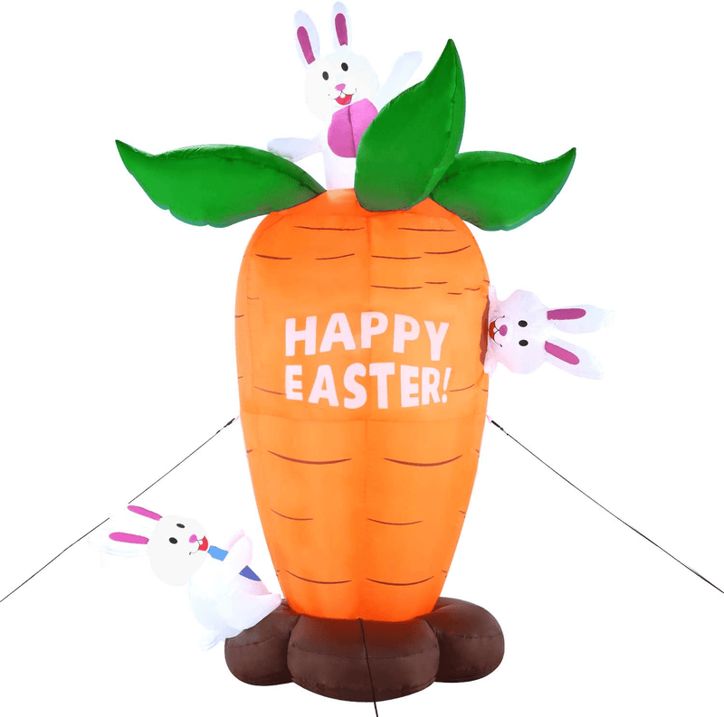 6Ft Easter Inflatable Decoration Carrot with Build-In Leds Blow up for Easter Party Indoor, Outdoor, Yard, Garden, Lawn Décor.