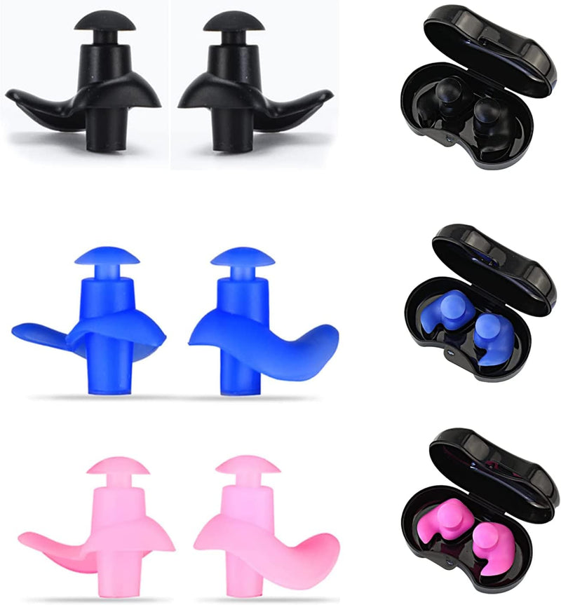 6Pairs Swimming Ear Plugs, Reusable Silicone Earplugs with Waterproof&Sound Hole Design with Storage Box for Adult Kids Surfing Swimming Showering Snorkeling (Blue, Pink, Black) Sporting Goods > Outdoor Recreation > Boating & Water Sports > Swimming Flohayo   