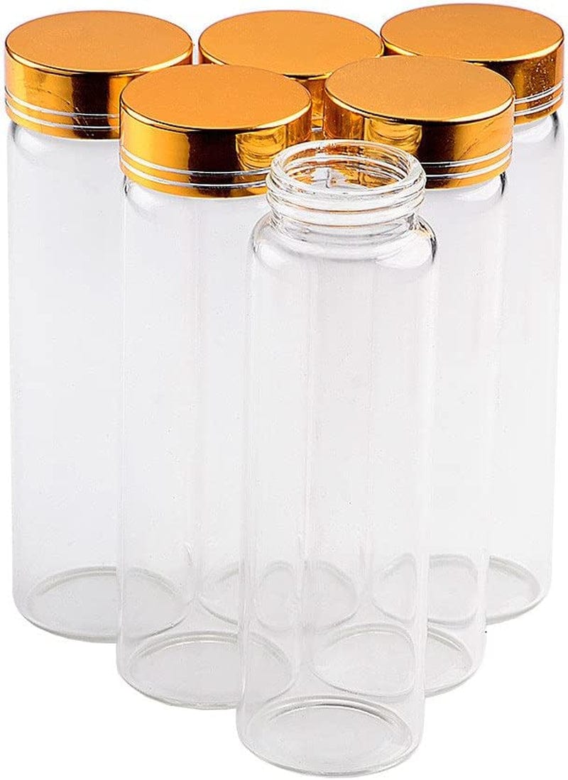 6PCS 50Ml Empty Jars Glass Bottle Storage with Aluminium Screw Cap Gold Metal Cap Sealed Liquid Food Pill Jewelry DIY Gift Container Jars (6, 50Ml-Gold Cap) Home & Garden > Decor > Decorative Jars Jarvials 24 90ML-Gold Cap 
