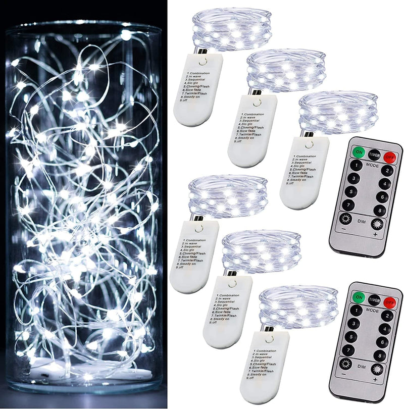 6PCS Fairy String Warm White Changing Twinkle Lights with 2Pcs Remote, 6.5Ft 20 Leds Silver Wire,Cr2032 Battery Powered,Indoor Decorative Bedroom,Wedding,Patio,Christmas,Outdoor Garden,Stroller Home & Garden > Lighting > Light Ropes & Strings OakHaomie Cool White  