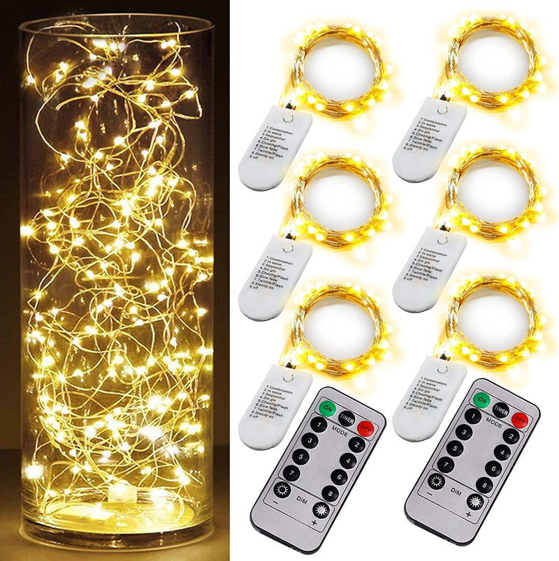 6PCS Fairy String Warm White Changing Twinkle Lights with 2Pcs Remote, 6.5Ft 20 Leds Silver Wire,Cr2032 Battery Powered,Indoor Decorative Bedroom,Wedding,Patio,Christmas,Outdoor Garden,Stroller Home & Garden > Lighting > Light Ropes & Strings OakHaomie Warm White  