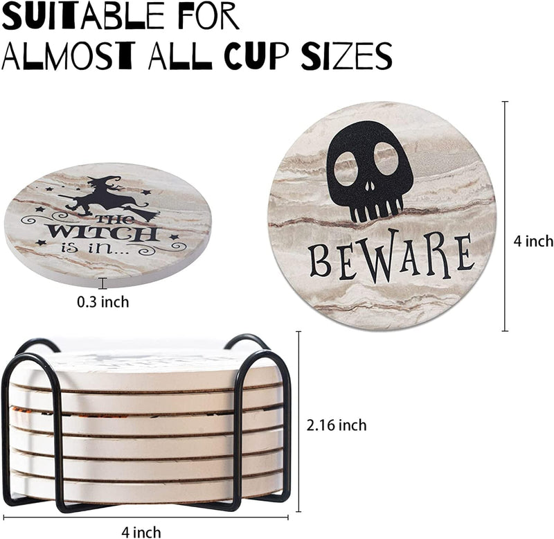 6Pcs Halloween Cup Drinks Coasters with Holder,Round Absorbent Ceramic Coaster Set,Funny Drink Coasters with Cork Base for Tabletop Protection,Ideal Gift for Halloween,Housewarming ,Birthday Home & Garden > Kitchen & Dining > Barware MEGXIT   