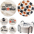 6Pcs Halloween Cup Drinks Coasters with Holder,Round Absorbent Ceramic Coaster Set,Funny Drink Coasters with Cork Base for Tabletop Protection,Ideal Gift for Halloween,Housewarming ,Birthday Home & Garden > Kitchen & Dining > Barware MEGXIT A  