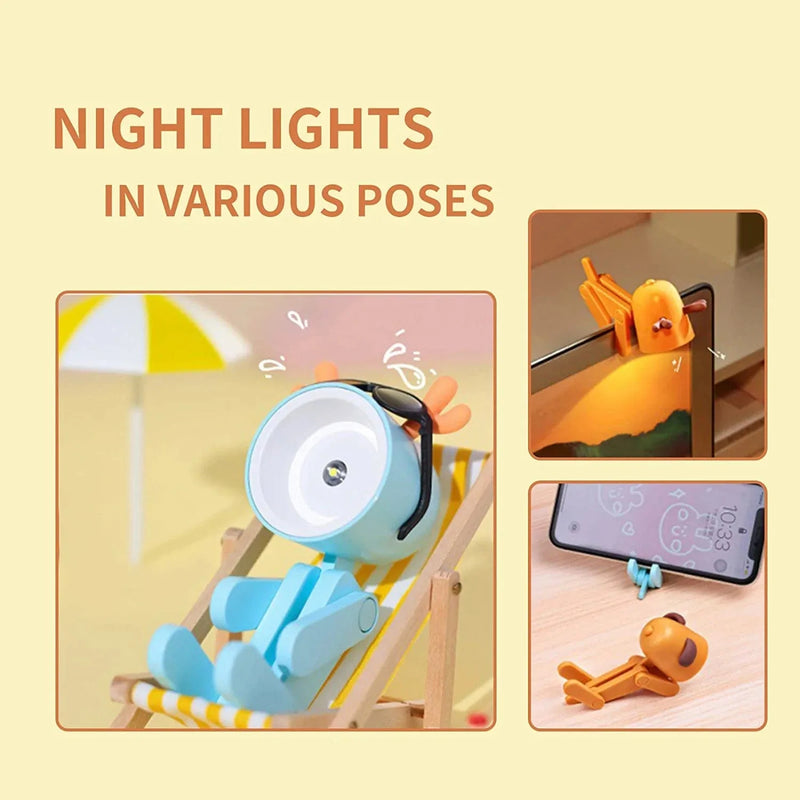 6PCS Mini Dog Lamp Night Light Cute Small Phone Holder, Portable Dog Lamp Night Lights Adjustable Phone Stand,Small Kids Desk Lamp Night Lights for Students(Dog)