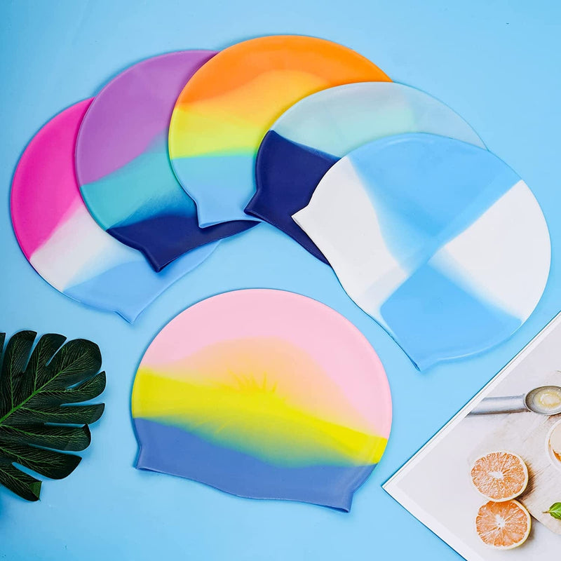 6Pcs Silicone Swim Cap Adult Silicone Swim Cap for Women Men Kids High Elasticity Thick Swimming Pool Cap Silicone Swimming Cap for Long Hair Short Hair Multi Color Unisex Bath Silicone Shower Cap Sporting Goods > Outdoor Recreation > Boating & Water Sports > Swimming > Swim Caps Tayfremn   