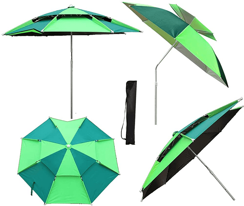 7.21ft Portable Beach Umbrella Sun Shade Umbrella with Sand Anchor & Tilt Mechanism Outdoor Umbrella Double-Layer Universal Reinforcement Waterproof and Sun Protection Can Be Used for rPatio Outdoor, Fishing, Picnics, Camping, Beaches, Parks Home & Garden > Lawn & Garden > Outdoor Living > Outdoor Umbrella & Sunshade Accessories fitini Green  
