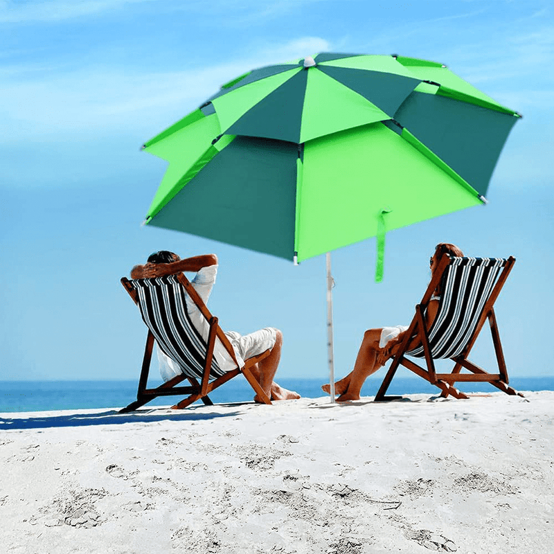7.21ft Portable Beach Umbrella Sun Shade Umbrella with Sand Anchor & Tilt Mechanism Outdoor Umbrella Double-Layer Universal Reinforcement Waterproof and Sun Protection Can Be Used for rPatio Outdoor, Fishing, Picnics, Camping, Beaches, Parks
