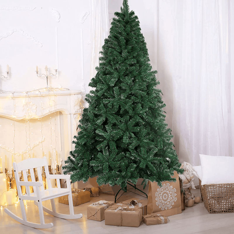 7.5ft Christmas Tree Artificial Unlit Green Spruce Foldable Easy Assembly 1,400 Branch Tips Xmas Pine Tree with Metal Stand for Indoor Outdoor Holiday Decoration Home & Garden > Decor > Seasonal & Holiday Decorations > Christmas Tree Stands WELYAS White-green-red 6ft-906tips 