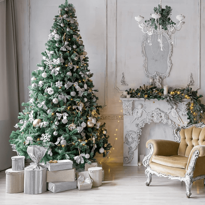 7.5ft Christmas Tree Artificial Unlit Green Spruce Foldable Easy Assembly 1,400 Branch Tips Xmas Pine Tree with Metal Stand for Indoor Outdoor Holiday Decoration
