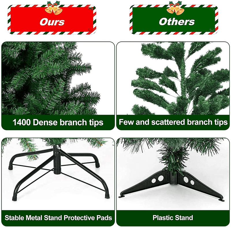7.5ft Christmas Tree Artificial Unlit Green Spruce Foldable Easy Assembly 1,400 Branch Tips Xmas Pine Tree with Metal Stand for Indoor Outdoor Holiday Decoration Home & Garden > Decor > Seasonal & Holiday Decorations > Christmas Tree Stands WELYAS   
