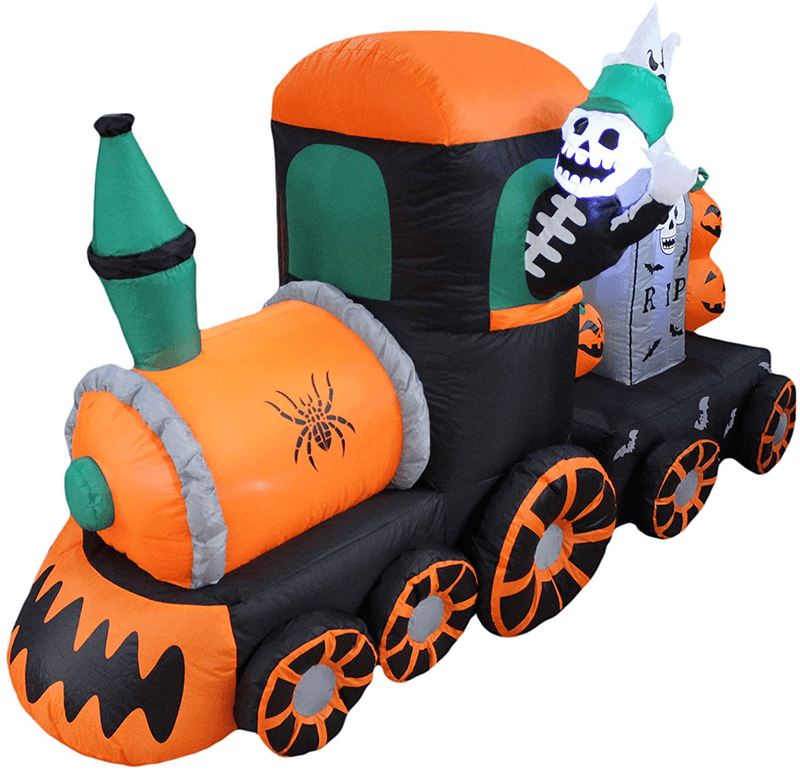 7 Foot Long Halloween Inflatable Skeleton on Train Ghost Tombstone Pumpkins LED Lights Outdoor Indoor Holiday Decorations, Blow up Lighted Yard Decor Giant Lawn Home Garden Party Favor Decoration Home & Garden > Decor > Seasonal & Holiday Decorations& Garden > Decor > Seasonal & Holiday Decorations BZB Goods   