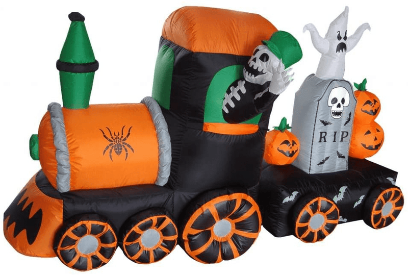 7 Foot Long Halloween Inflatable Skeleton on Train Ghost Tombstone Pumpkins LED Lights Outdoor Indoor Holiday Decorations, Blow up Lighted Yard Decor Giant Lawn Home Garden Party Favor Decoration Home & Garden > Decor > Seasonal & Holiday Decorations& Garden > Decor > Seasonal & Holiday Decorations BZB Goods   