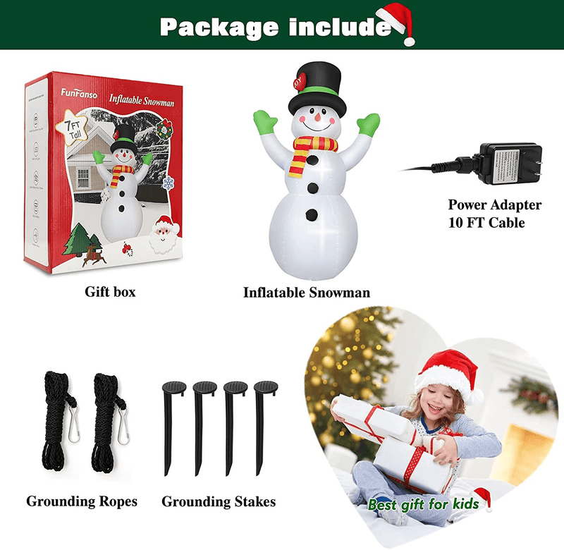 7 FT Christmas Inflatable Giant Snowman Outdoor Decoration, Blow up Snow Man Yard Decor Built-in Bright LED Light Wear Magic Hat, Weatherproof Holiday Inflatables for Garden Patio Lawn Party Xmas Gift