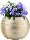 7-Inch Round Modern Gold-Tone Metallic Ceramic Plant Flower Planter Pot, Decorative Bowl Vase Home & Garden > Decor > Vases MyGift Gold  