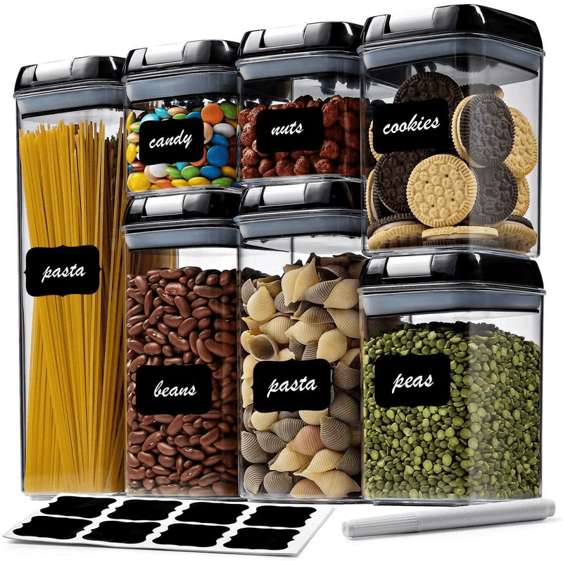 7 Pack Airtight Food Storage Container Set - Kitchen & Pantry Organization Containers - Labels & Chalk Marker - BPA Free Clear Plastic Kitchen and Pantry Organization Containers Home & Garden > Kitchen & Dining > Food Storage Seseno   