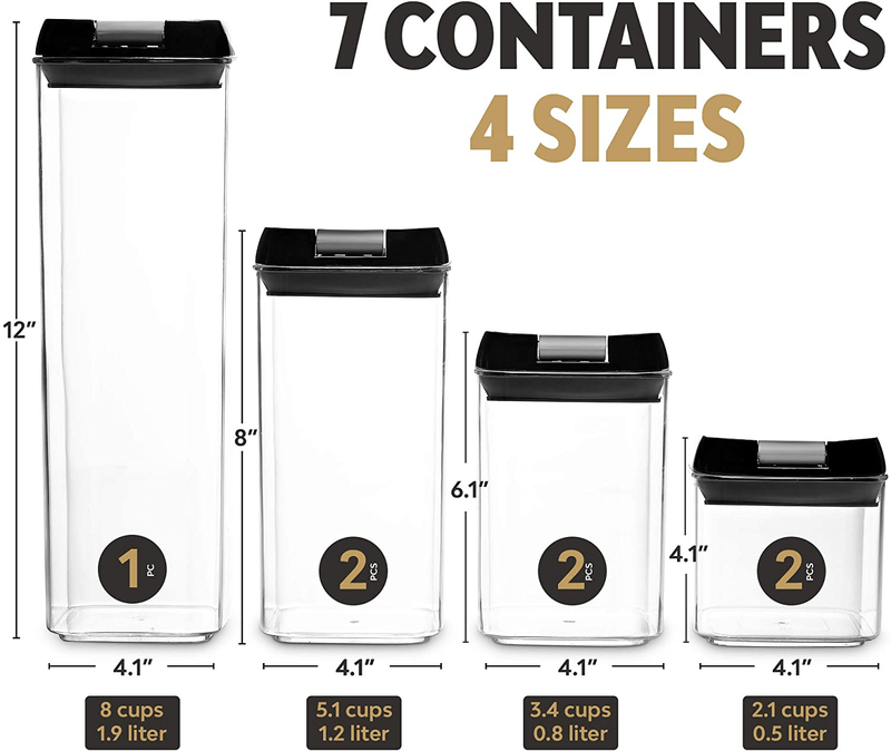 7 Pack Airtight Food Storage Container Set - Kitchen & Pantry Organization Containers - Labels & Chalk Marker - BPA Free Clear Plastic Kitchen and Pantry Organization Containers Home & Garden > Kitchen & Dining > Food Storage Seseno   