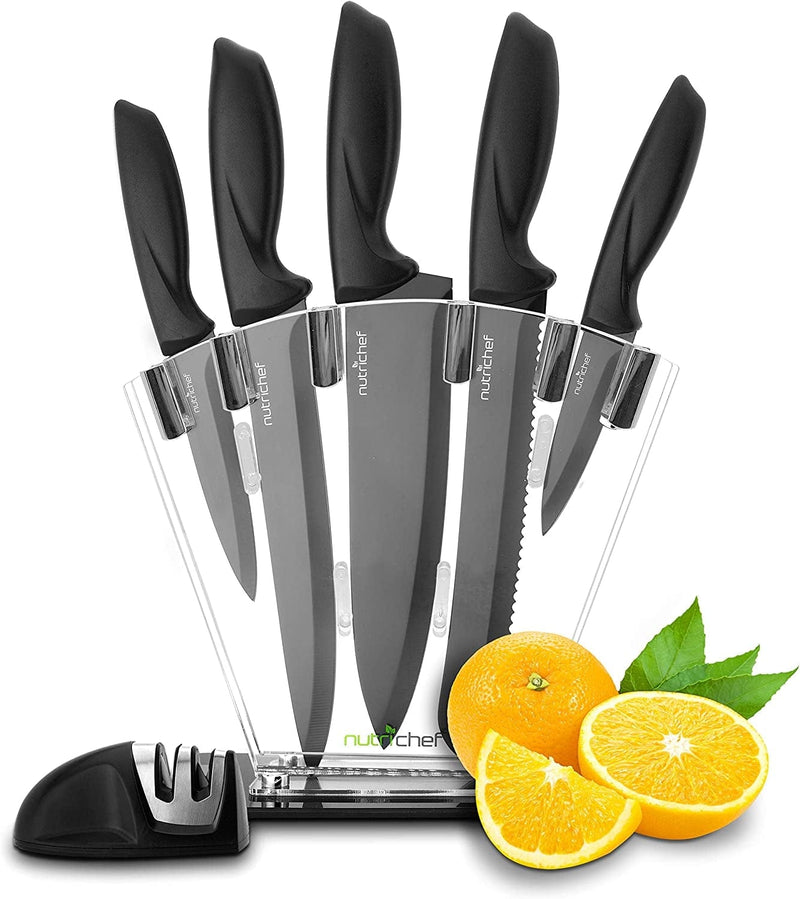 7 Piece Kitchen Knife Set - Stainless Steel Kitchen Precision Knives Set W/ 5 Knives & Bonus Sharpener, Acrylic Block Stand - Cutting Slicing, Chopping, Dicing - Nutrichef NCKNS7X Home & Garden > Kitchen & Dining > Kitchen Tools & Utensils > Kitchen Knives NutriChef   
