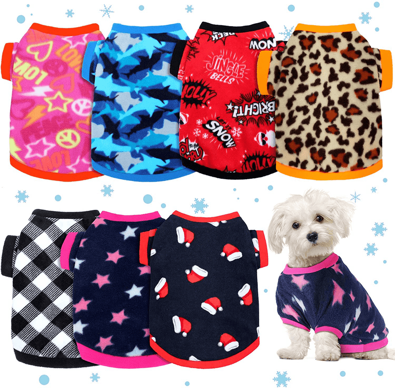7 Pieces Dog Fleece Sweaters Dog Warm Sweater Dog Sweatshirt Winter Dog Outfits Soft Fleece Puppy Sweater Dog Outfits for Chihuahua Yorkshire Poodle Pets Pup Dog Cat