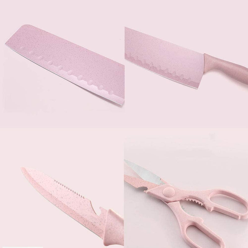 7 Pieces of Kitchen Knives Set Include 3 Kitchen Knives 1 Scissor & 1 Peeler Stand and Chopping Board Stainless Steel Non-Stick Coating with Gift Box(Pink) Home & Garden > Kitchen & Dining > Kitchen Tools & Utensils > Kitchen Knives DT001   