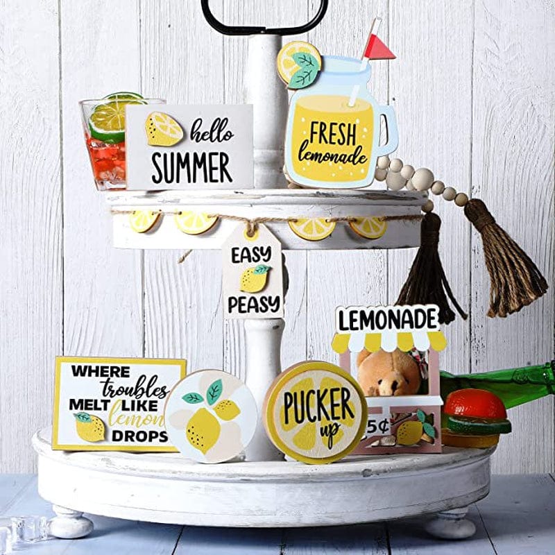7 Pieces Tiered Tray Decor Farmhouse Tiered Tray Mini Rustic Farm Decorations Wooden Signs for Easter St. Patrick'S Day Summer Graduation Valentine'S Day Ceremony Home Decor (Lemon Style) Home & Garden > Decor > Seasonal & Holiday Decorations Ciaoed   