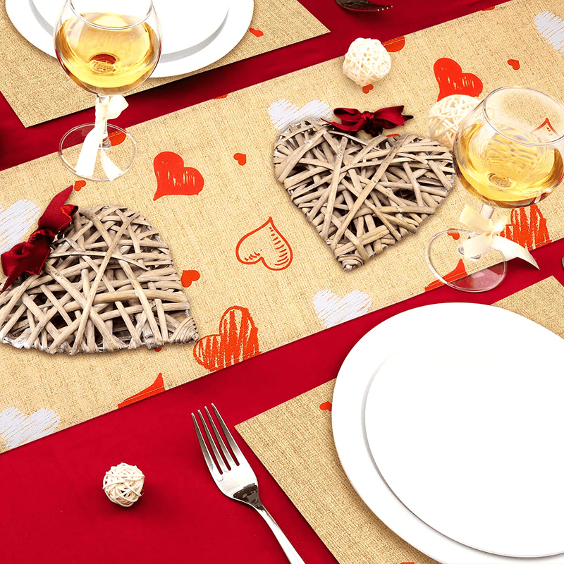 7 Pieces Valentines Table Runner and Placemats Set Valentine'S Day Burlap Red Pink White Love Heart Table Runner Valentine Table Mats Rustic Hearts Table Runner Valentines Decorations for Dinner Table Home & Garden > Decor > Seasonal & Holiday Decorations Tranqun   