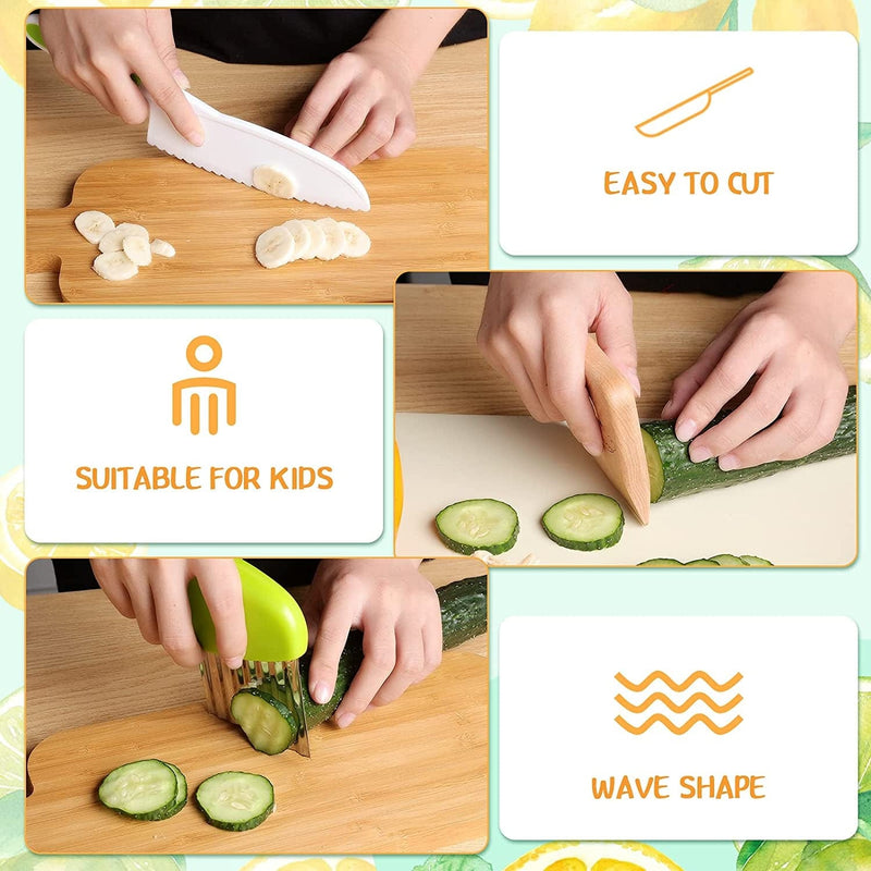 7 Pieces Wooden Kids Kitchen Knife Include Wood Kids Knife Plastic Potato Slicers Cooking Knives Serrated Edges Toddler Knife Kids Plastic Knife Resistant Gloves for Kitchen Children (Crocodile) Home & Garden > Kitchen & Dining > Kitchen Tools & Utensils > Kitchen Knives Zhehao   