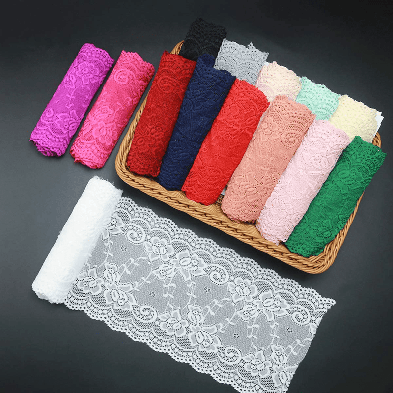 7" Wide White Lace Fabric Sewing Lace Ribbon Trim Elastic Stretchy Lace for Crafting 5 Yard Arts & Entertainment > Hobbies & Creative Arts > Arts & Crafts ETIAL   