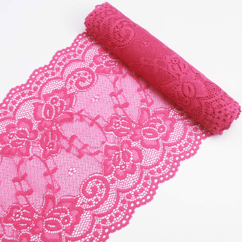 7" Wide White Lace Fabric Sewing Lace Ribbon Trim Elastic Stretchy Lace for Crafting 5 Yard Arts & Entertainment > Hobbies & Creative Arts > Arts & Crafts ETIAL Hot Pink  