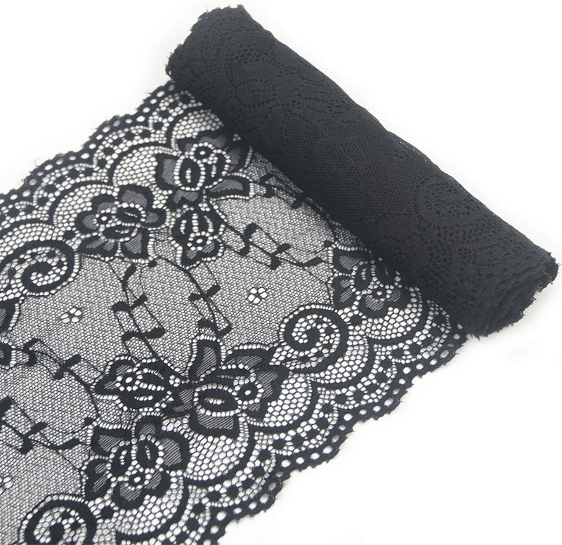 7" Wide White Lace Fabric Sewing Lace Ribbon Trim Elastic Stretchy Lace for Crafting 5 Yard Arts & Entertainment > Hobbies & Creative Arts > Arts & Crafts ETIAL Black  