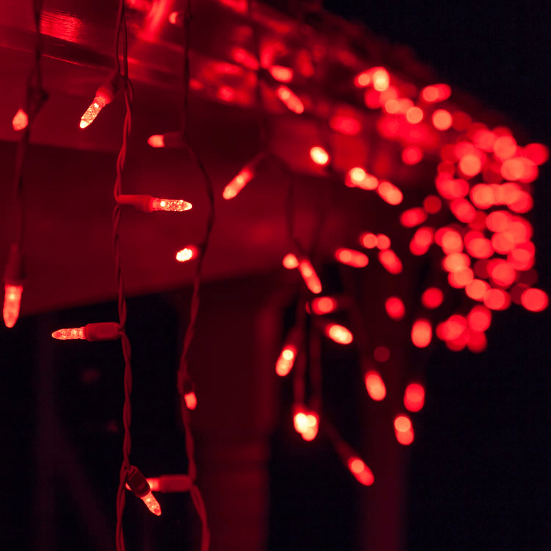 70 M5 Red LED Icicle Lights, 7' on White Wire, Mini Icicle Lights LED Colored Icicle Lights Valentine'S Day Red Icicle Lights Christmas Icicle Lights (M5 Lights, Red)