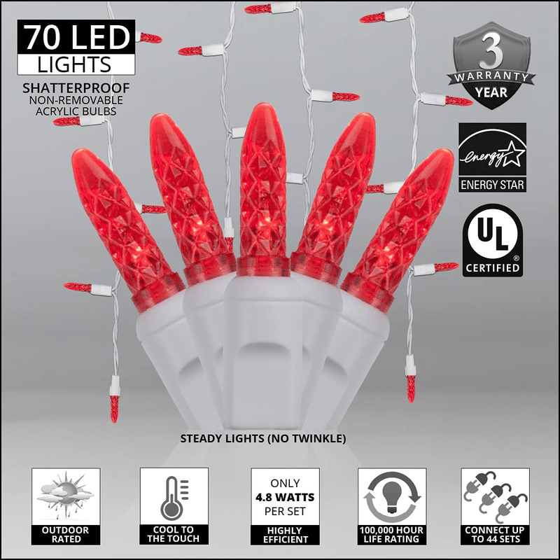 70 M5 Red LED Icicle Lights, 7' on White Wire, Mini Icicle Lights LED Colored Icicle Lights Valentine'S Day Red Icicle Lights Christmas Icicle Lights (M5 Lights, Red)