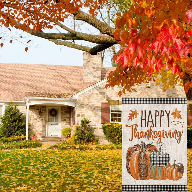 Happy Thanksgiving Fall House Flags for Outdoor 28X40 Inch Double Sided,Harvest Buffalo Plaid Pumpkins Yard Flags,Thanksgiving Decorative House Decor for Farmhouse outside Holiday  EKOREST   