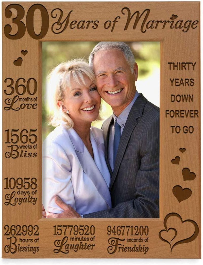 KATE POSH 30 Years of Marriage Engraved Natural Wood Picture Frame, 30Th, Husband and Wife, 30 Years down Forever to Go (5X7-Horizontal) Home & Garden > Decor > Picture Frames KATE POSH 4x6-Vertical  