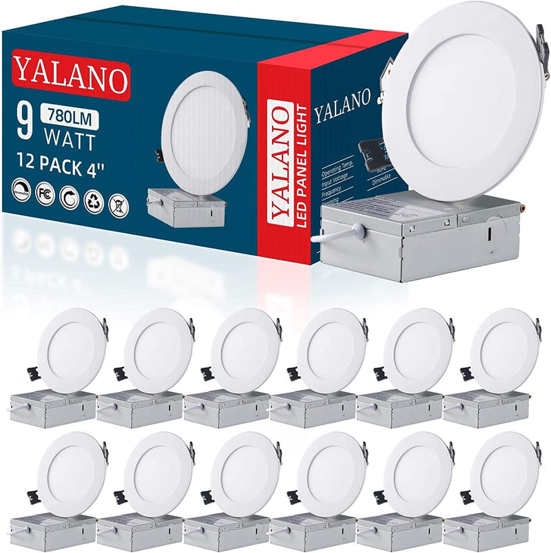 12 Pack 6 Inch Ultra-Thin LED Recessed Light Dimmable,2700K-5000K Selectable,5Cct Canless Recessed Lighting,12W Eqv 110W,1050Lm High Brightness Downlight,Slim Wafer Lights with Junction Box,Ic&Etl Home & Garden > Lighting > Flood & Spot Lights YALANO 5000k - Daylight 4 Inch-12 Pack 