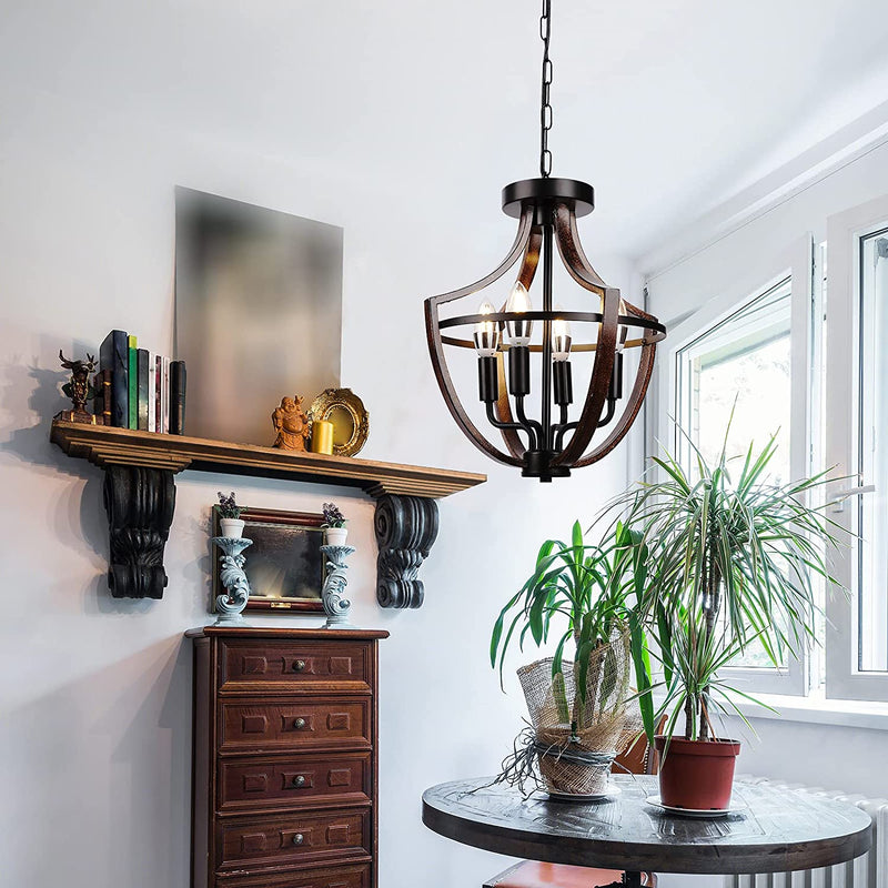 Farmhouse Chandelier - 4-Light Flush Mount Ceiling Light Dining Room Light Fixtures over Table Chandeliers Metal Adjustable Height Hanging Lamp E12 Base for Kitchen Island Bedroom Entryway Home & Garden > Lighting > Lighting Fixtures > Chandeliers FRIDEKO HOME   