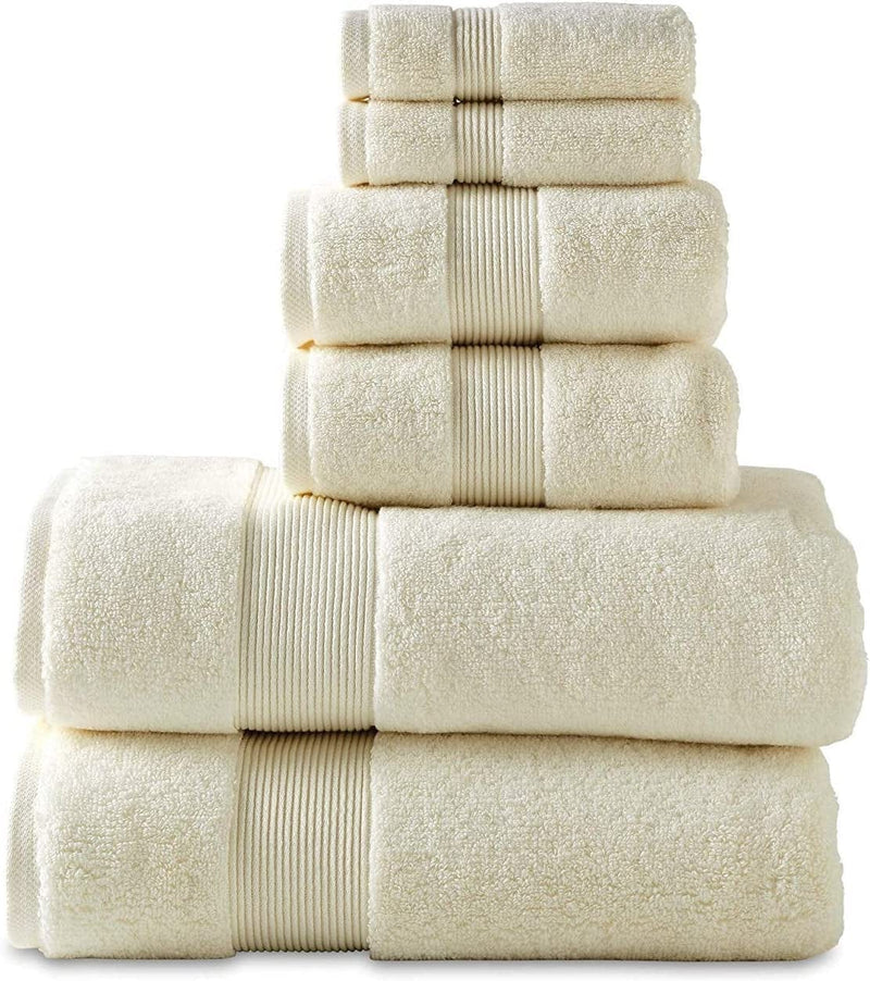 703 GSM 6 Piece Towels Set, 100% Cotton, Zero Twist, Premium Hotel & Spa Quality, Highly Absorbent, 2 Bath Towels 30” X 54”, 2 Hand Towel 16” X 28” and 2 Wash Cloth 12” X 12”. White Color Home & Garden > Linens & Bedding > Towels The Luxury Towel Company Ivory  