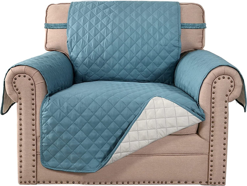Meillemaison Sofa Slipcovers Reversible Quilted Chair Cover Water Resistant Furniture Protector with Elastic Straps for Pets/ Kids/ Dog(Chair, Black/Grey) (MMCLKSFD01C6) Home & Garden > Decor > Chair & Sofa Cushions MeilleMaison Blue/Beige Armchair 