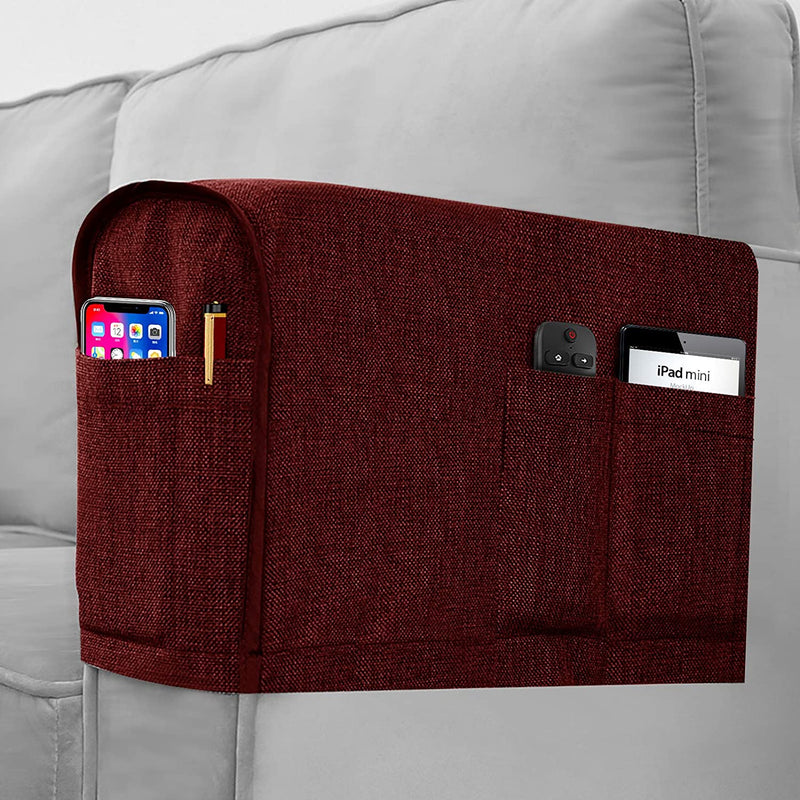 Joywell Linen Armrest Covers for Living Room Anti-Slip Sofa Arm Protector for Dogs, Cats, Pets Armchair Slipcover for Recliner with 4 Pockets for TV Remote Control, Phone, Set of 2, Black Home & Garden > Decor > Chair & Sofa Cushions Joywell Burgundy 8 inch width 