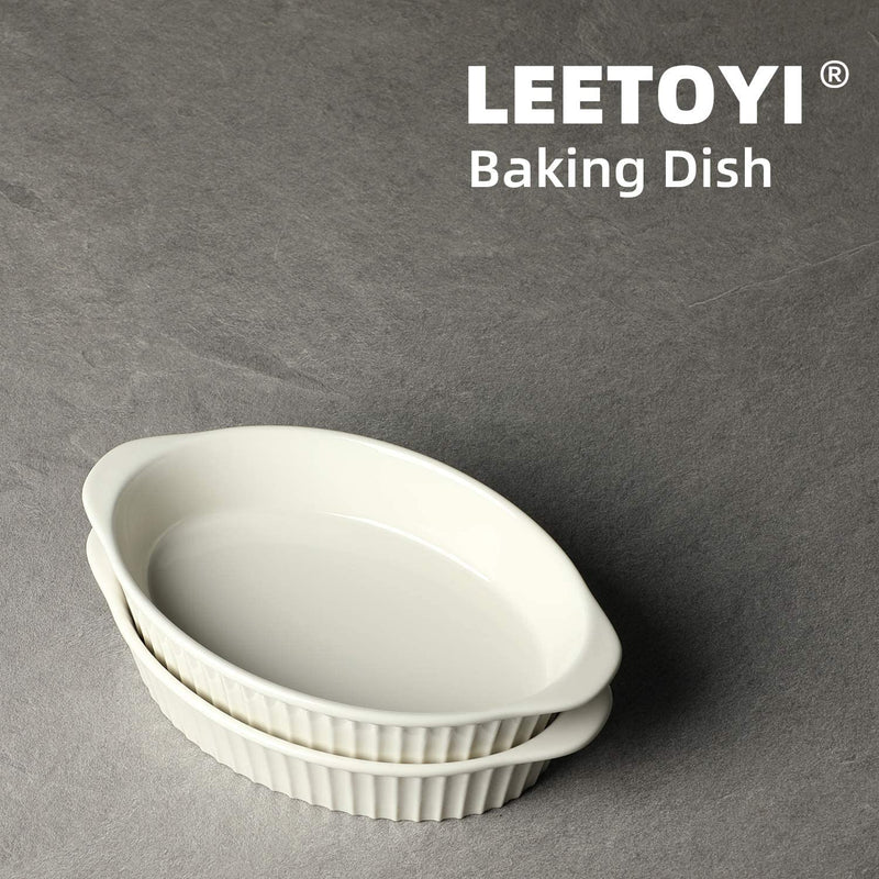 LEETOYI Porcelain Small Oval Au Gratin Pans,Set of 2 Baking Dish Set for 1 or 2 Person Servings, Bakeware with Double Handle for Kitchen and Home,(White) Home & Garden > Kitchen & Dining > Cookware & Bakeware LEETOYI   