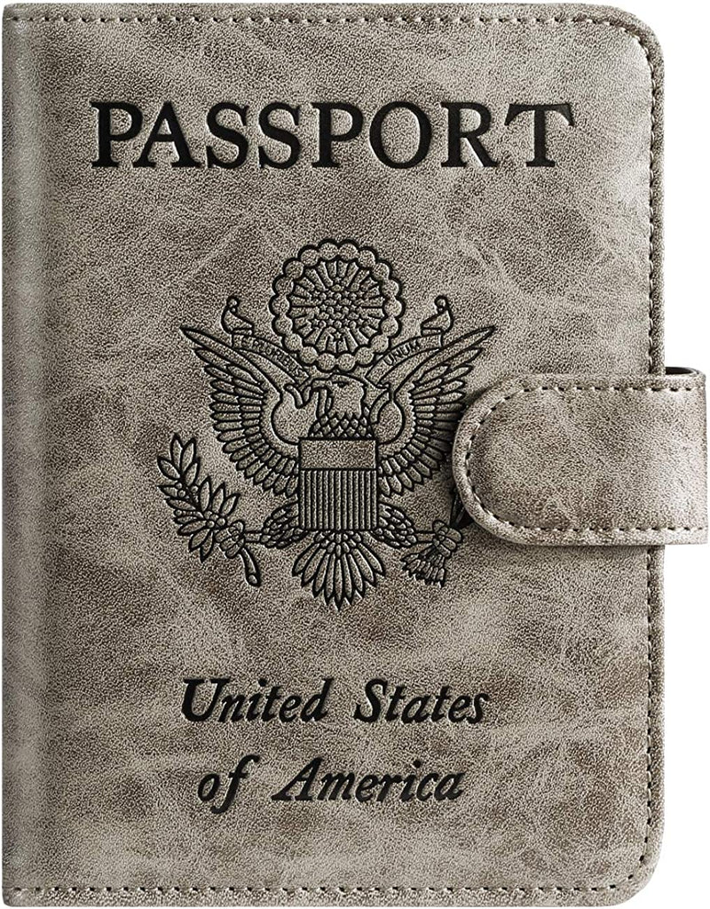Passport Holder Cover Wallet RFID Blocking Leather Card Case Travel Accessories for Women Men Sporting Goods > Outdoor Recreation > Winter Sports & Activities PASCACOO Grey Classic 