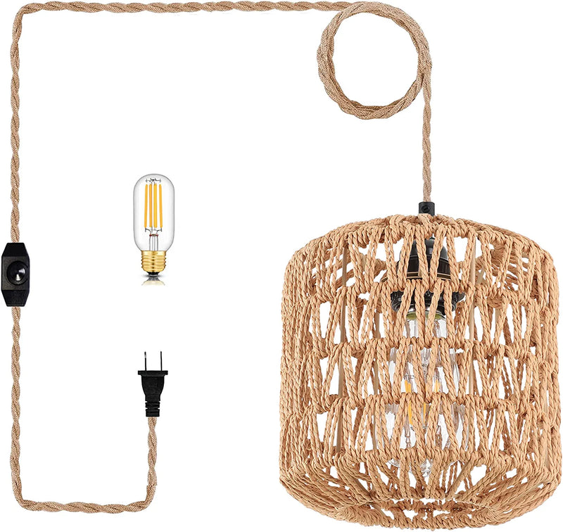 Plug in Pendant Light Rattan Hanging Lights with Plug in Cord Wicker Hanging Lamp Dimmable,Handmade Woven Boho Bamboo Basket Lamp Shade,Plug in Ceiling Light Fixture for Living Room Bedroom Kitchen Home & Garden > Lighting > Lighting Fixtures QIYIZM Small Rattan Pendant Light 1Pack  