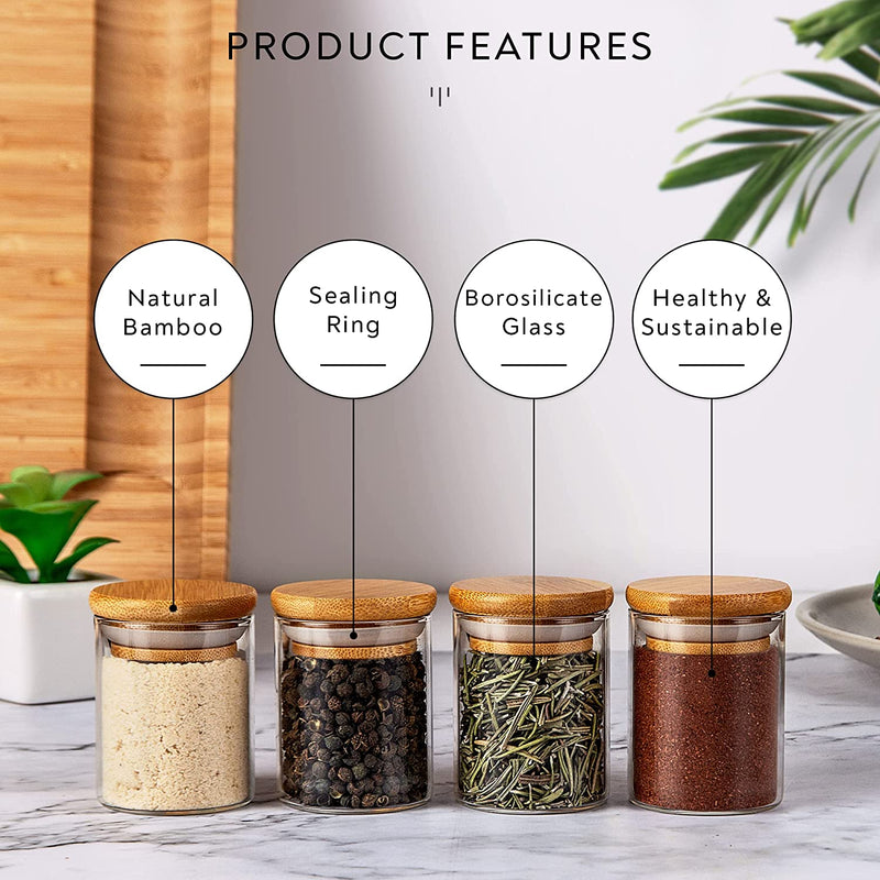 Laramaid 2.5Oz 20Packs Glass Jars Set, Cylinder Spice Jars with Bamboo Lids and Customized Labels, Food Storage Container Canisters for Home Kitchen, Spice, Herbs, Seasoning, Seed, Tea, Sugar, Salt Home & Garden > Decor > Decorative Jars Laramaid   
